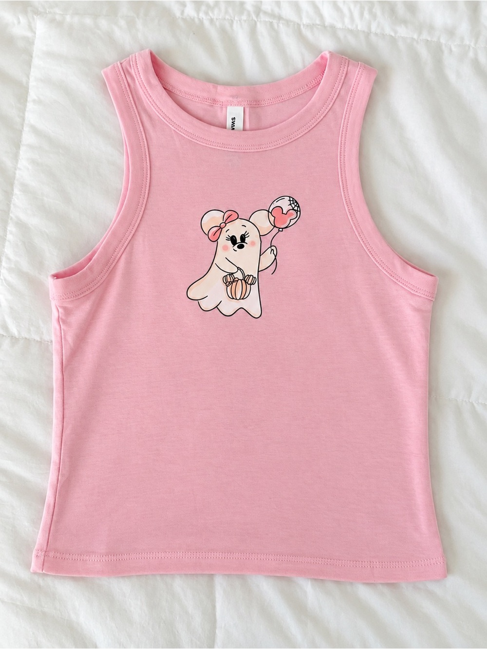 Disney Pink Ghost Halloween Graphic Tank Top (Bella Canvas)